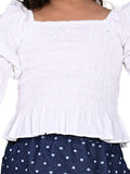 Solid Smoking Top with Printed Skirt Set