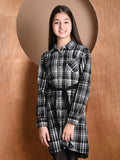 Checkered Print Button Down Shirt Collar Dress