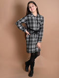 Checkered Print Button Down Shirt Collar Dress