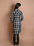 Checkered Print Button Down Shirt Collar Dress