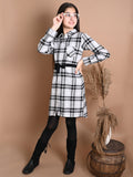 Checkered Print Button Down Shirt Collar Dress