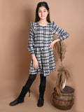 Checkered Print Button Down Long Sleeve Fit n Flare Dress
