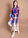 Checkered Print Button Down Long Sleeve Fit n Flare Dress