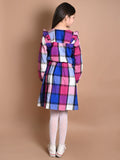 Checkered Print Button Down Long Sleeve Fit n Flare Dress