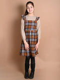 Checkered Printed Dungaree Style Dress with Long Sleeve T-shirt