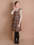 Checkered Printed Dungaree Style Dress with Long Sleeve T-shirt