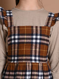 Checkered Printed Dungaree Style Dress with Long Sleeve T-shirt