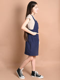 Solid Plain Dungaree Dress with Beige T-shirt