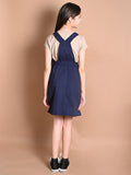 Solid Plain Dungaree Dress with Beige T-shirt