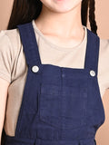 Solid Plain Dungaree Dress with Beige T-shirt