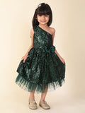 Sequin One Shoulder Fit n Flare Bow Party Dress