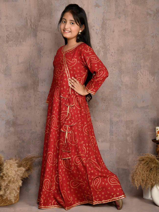 Bandhani Print Angrakha Ethnic Gown