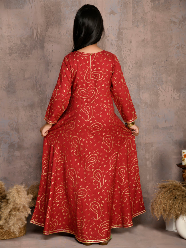 Bandhani Print Angrakha Ethnic Gown