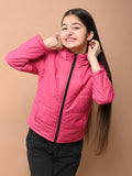 Solid Plain Puffer Front Zip Open Hooded Jacket