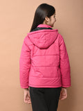 Solid Plain Puffer Front Zip Open Hooded Jacket