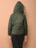 Solid Plain Puffer Front Zip Open Fur Hooded Jacket