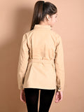 Solid Button Down Shirt Collar Belted Jacket