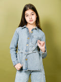Solid Button Down Shirt Collar Belted Jacket