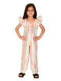 Striped Cold Shoulder Button Down Full Jumpsuit