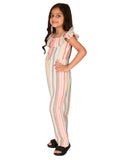 Striped Cold Shoulder Button Down Full Jumpsuit