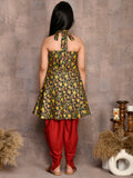 kalamkari Floral Printed Peplum Suit with Dhoti Set