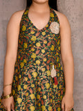 kalamkari Floral Printed Peplum Suit with Dhoti Set