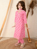 Floral Printed Angrakha Kurta Set with Dupatta