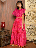 Frilled Choli with Bandhani Print Lehenga Set