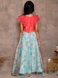 Frilled Sleeveless Choli with Floral Lehenga Set