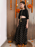 Button Down Knot Choli with Printed Lehenga Set