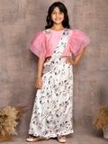 Frill Sleeve Blouse with Floral Saree
