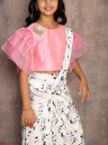 Frill Sleeve Blouse with Floral Saree