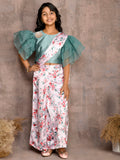Frill Sleeve Blouse with Floral Print Saree