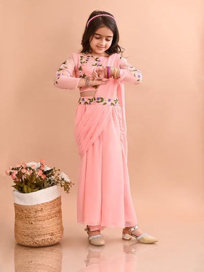 Gilrs Designer Top & Palazzo with Attached Dupatta and Belt