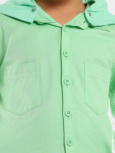 Solid Full Sleeves Regular Wear Casual Shirt with Detachable Hood