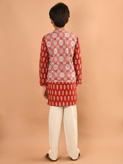 Ethnic Motifs Printed Kurta Pajama Set with Nehru Jacket