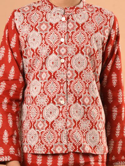 Ethnic Motifs Printed Kurta Pajama Set with Nehru Jacket