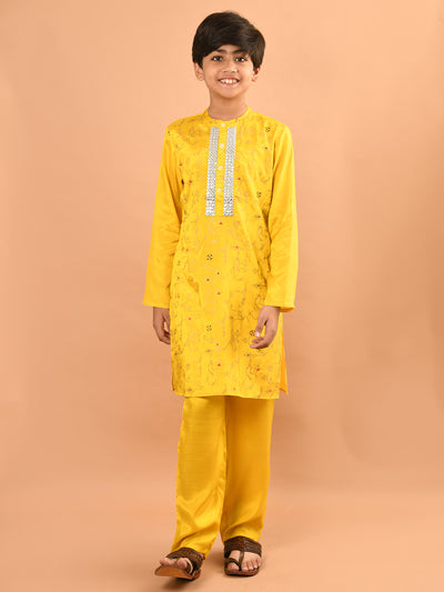 Ethnic Motif Printed Mirror Embellished Straight Kurta Pajama Set