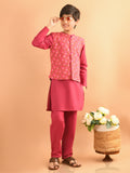 Solid Kurta Pajama Set with Printed Nehru Jacket