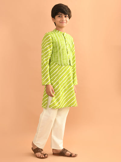 Leheriya Printed Kurta Pajama Set with Attached Jacket