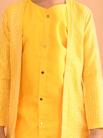 Button Down Straight Kurta Dhoti Set with Sequin Shrug Jacket