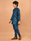 Embellished Button Down Straight Mandarin Collar Kurta Pajama Set