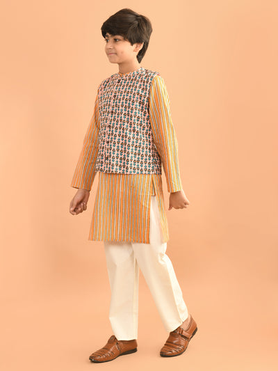 Ethnic Motif Printed Kurta Pajama Set with Nehru Jacket