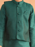 Solid Kurta Pajama Set with Embossed Nehru Jacket