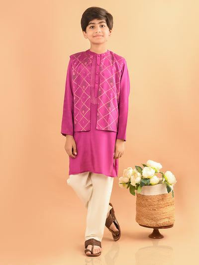 Solid Kurta Pajama Set with Printed Jacket