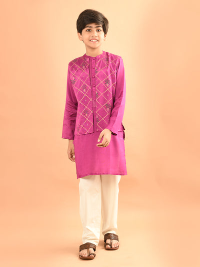 Solid Kurta Pajama Set with Printed Jacket