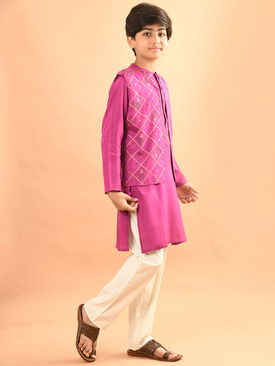 Solid Kurta Pajama Set with Printed Jacket