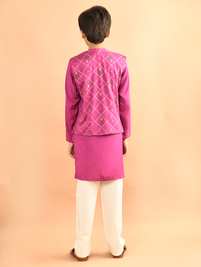 Solid Kurta Pajama Set with Printed Jacket