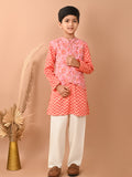 Floral Printed Kurta Pajama Set with Nehru Jacket