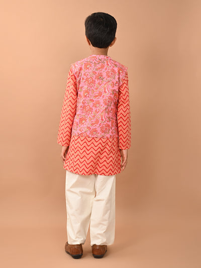 Floral Printed Kurta Pajama Set with Nehru Jacket